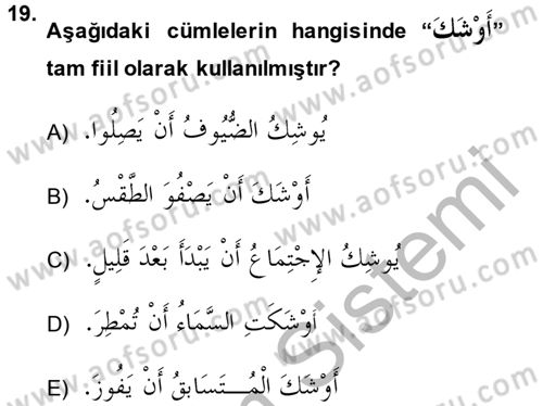 Arapça 4 Dersi 2014 - 2015 Yılı (Vize) Ara Sınav Soruları 19. Soru