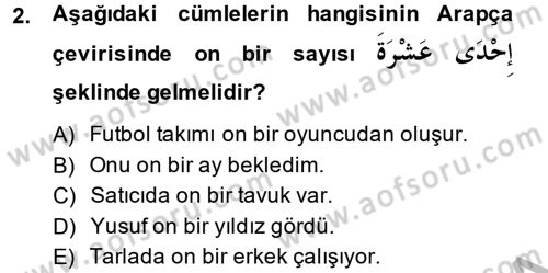 Arapça 4 Dersi 2014 - 2015 Yılı (Vize) Ara Sınav Soruları 2. Soru