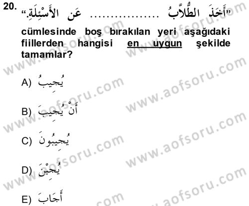 Arapça 4 Dersi 2014 - 2015 Yılı (Vize) Ara Sınavı 20. Soru