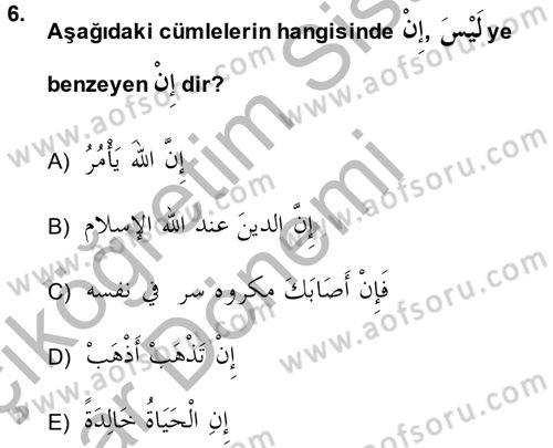 Arapça 4 Dersi 2014 - 2015 Yılı (Vize) Ara Sınav Soruları 6. Soru