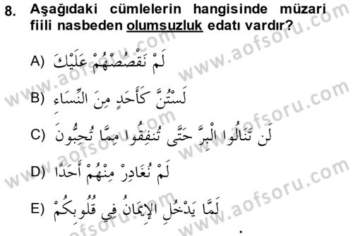 Arapça 4 Dersi 2014 - 2015 Yılı (Vize) Ara Sınav Soruları 8. Soru