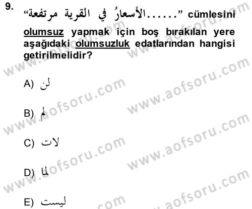 Arapça 4 Dersi 2014 - 2015 Yılı (Vize) Ara Sınav Soruları 9. Soru
