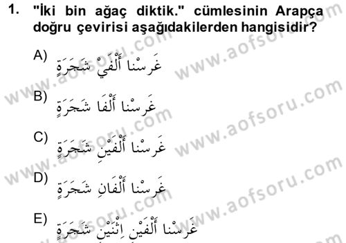Arapça 4 Dersi 2014 - 2015 Yılı (Final) Dönem Sonu Sınav Soruları 1. Soru