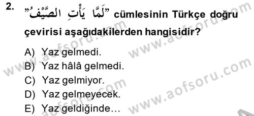 Arapça 4 Dersi 2014 - 2015 Yılı (Final) Dönem Sonu Sınav Soruları 2. Soru