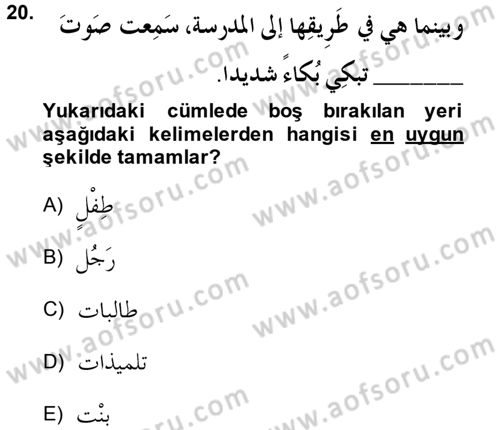 Arapça 4 Dersi 2014 - 2015 Yılı (Final) Dönem Sonu Sınav Soruları 20. Soru