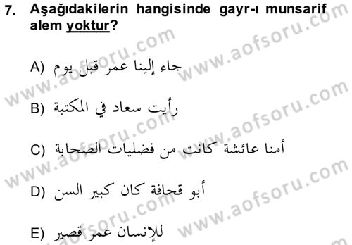 Arapça 4 Dersi 2014 - 2015 Yılı (Final) Dönem Sonu Sınav Soruları 7. Soru