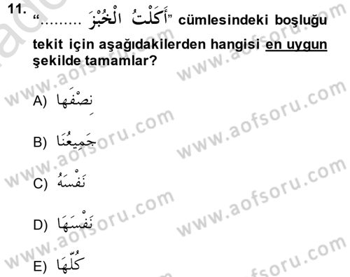 Arapça 4 Dersi 2014 - 2015 Yılı Tek Ders Sınav Soruları 11. Soru
