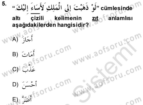 Arapça 4 Dersi 2014 - 2015 Yılı Tek Ders Sınav Soruları 5. Soru