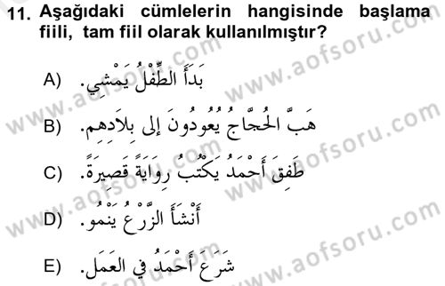 Arapça 4 Dersi 2015 - 2016 Yılı (Vize) Ara Sınav Soruları 11. Soru