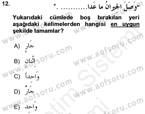 Arapça 4 Dersi 2015 - 2016 Yılı (Vize) Ara Sınav Soruları 12. Soru