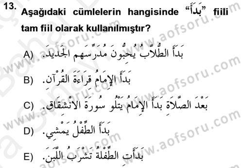 Arapça 4 Dersi 2015 - 2016 Yılı (Vize) Ara Sınav Soruları 13. Soru