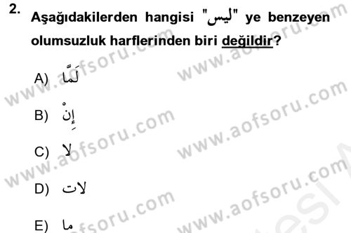 Arapça 4 Dersi 2015 - 2016 Yılı (Vize) Ara Sınav Soruları 2. Soru