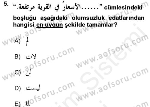 Arapça 4 Dersi 2015 - 2016 Yılı (Vize) Ara Sınav Soruları 5. Soru