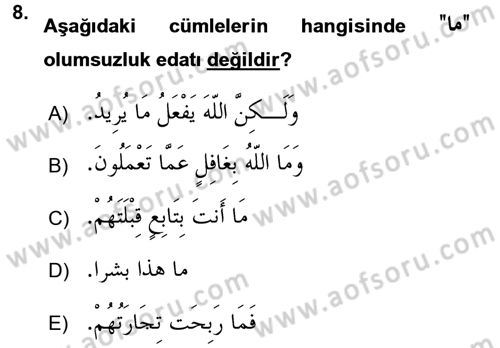 Arapça 4 Dersi 2015 - 2016 Yılı (Vize) Ara Sınav Soruları 8. Soru