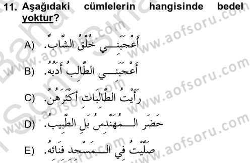 Arapça 4 Dersi 2015 - 2016 Yılı (Final) Dönem Sonu Sınav Soruları 11. Soru