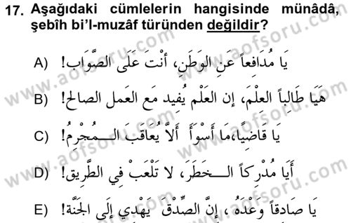 Arapça 4 Dersi 2015 - 2016 Yılı (Final) Dönem Sonu Sınav Soruları 17. Soru