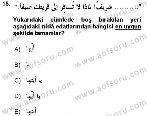 Arapça 4 Dersi 2015 - 2016 Yılı (Final) Dönem Sonu Sınav Soruları 18. Soru