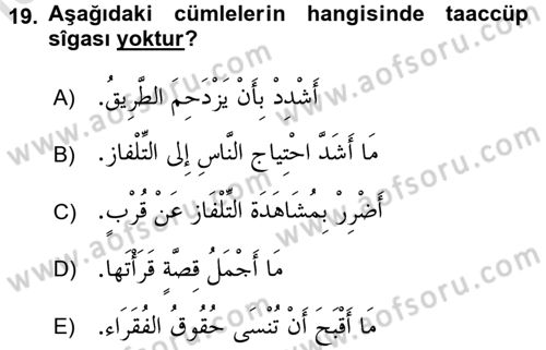 Arapça 4 Dersi 2015 - 2016 Yılı (Final) Dönem Sonu Sınav Soruları 19. Soru