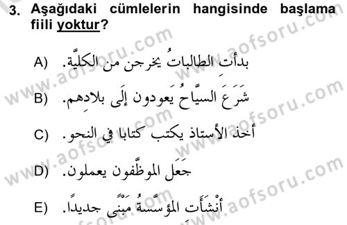Arapça 4 Dersi 2015 - 2016 Yılı (Final) Dönem Sonu Sınav Soruları 3. Soru