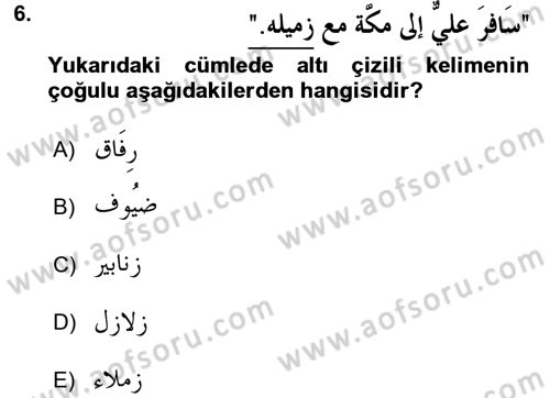 Arapça 4 Dersi 2015 - 2016 Yılı (Final) Dönem Sonu Sınav Soruları 6. Soru