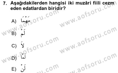Arapça 4 Dersi 2015 - 2016 Yılı (Final) Dönem Sonu Sınav Soruları 7. Soru