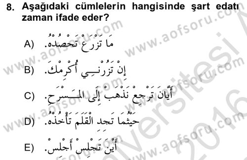 Arapça 4 Dersi 2015 - 2016 Yılı (Final) Dönem Sonu Sınav Soruları 8. Soru