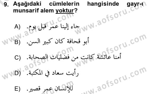 Arapça 4 Dersi 2015 - 2016 Yılı (Final) Dönem Sonu Sınav Soruları 9. Soru