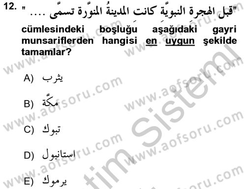 Arapça 4 Dersi 2016 - 2017 Yılı 3 Ders Sınav Soruları 12. Soru