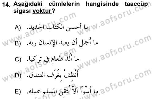 Arapça 4 Dersi 2016 - 2017 Yılı 3 Ders Sınav Soruları 14. Soru