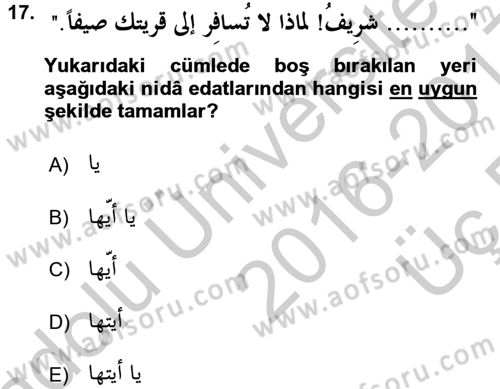 Arapça 4 Dersi 2016 - 2017 Yılı 3 Ders Sınav Soruları 17. Soru