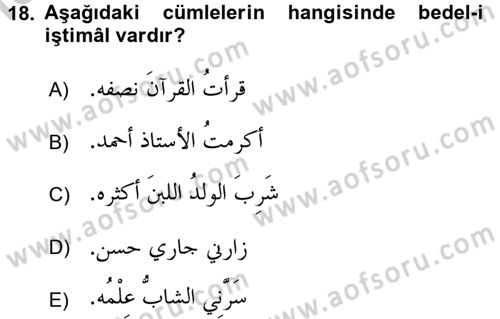 Arapça 4 Dersi 2016 - 2017 Yılı 3 Ders Sınav Soruları 18. Soru