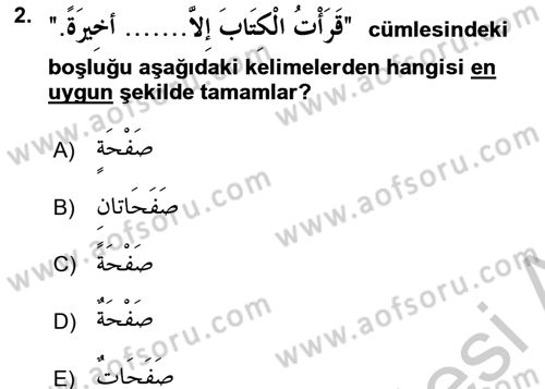 Arapça 4 Dersi 2016 - 2017 Yılı 3 Ders Sınav Soruları 2. Soru