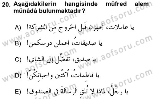Arapça 4 Dersi 2016 - 2017 Yılı 3 Ders Sınav Soruları 20. Soru