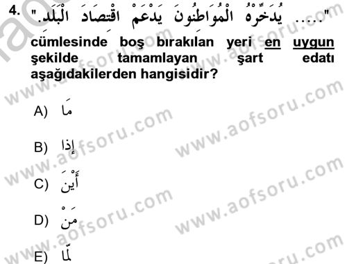 Arapça 4 Dersi 2016 - 2017 Yılı 3 Ders Sınav Soruları 4. Soru