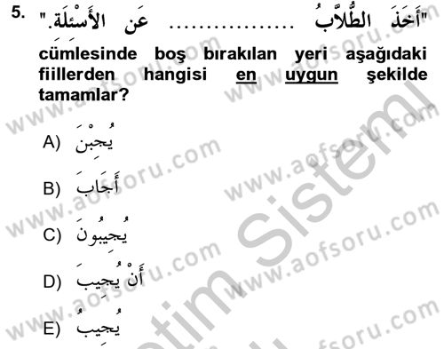 Arapça 4 Dersi 2016 - 2017 Yılı 3 Ders Sınav Soruları 5. Soru
