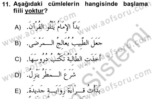 Arapça 4 Dersi 2016 - 2017 Yılı (Vize) Ara Sınav Soruları 11. Soru