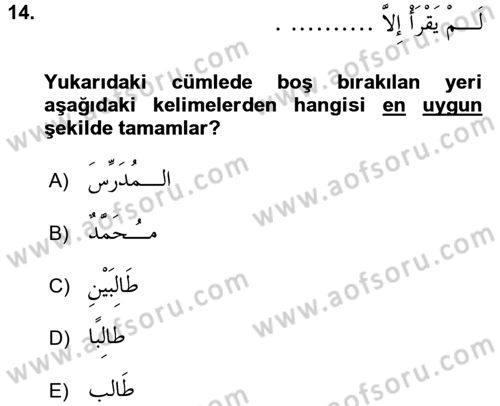 Arapça 4 Dersi 2016 - 2017 Yılı (Vize) Ara Sınav Soruları 14. Soru