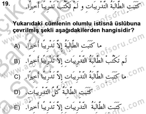 Arapça 4 Dersi 2016 - 2017 Yılı (Vize) Ara Sınav Soruları 19. Soru
