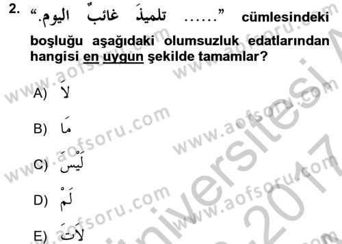 Arapça 4 Dersi 2016 - 2017 Yılı (Vize) Ara Sınav Soruları 2. Soru