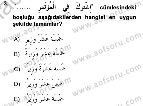 Arapça 4 Dersi 2016 - 2017 Yılı (Vize) Ara Sınav Soruları 3. Soru