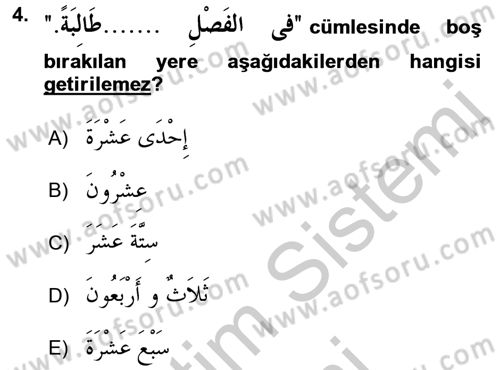Arapça 4 Dersi 2016 - 2017 Yılı (Vize) Ara Sınav Soruları 4. Soru