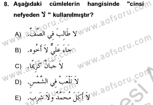 Arapça 4 Dersi 2016 - 2017 Yılı (Vize) Ara Sınav Soruları 8. Soru