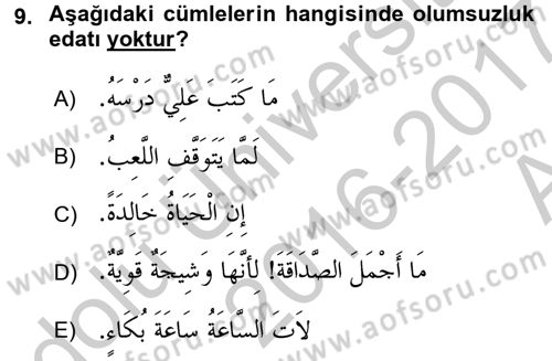 Arapça 4 Dersi 2016 - 2017 Yılı (Vize) Ara Sınav Soruları 9. Soru