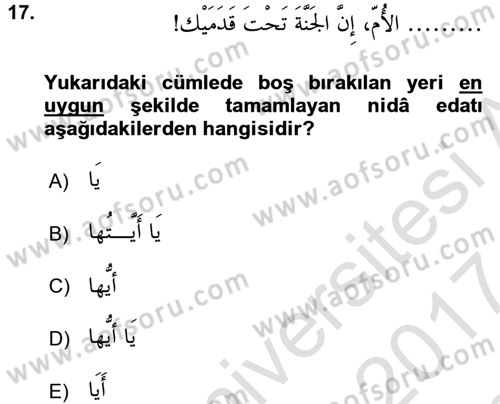 Arapça 4 Dersi 2016 - 2017 Yılı (Final) Dönem Sonu Sınav Soruları 17. Soru