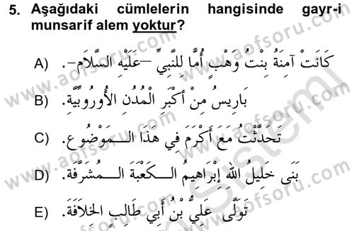 Arapça 4 Dersi 2016 - 2017 Yılı (Final) Dönem Sonu Sınav Soruları 5. Soru