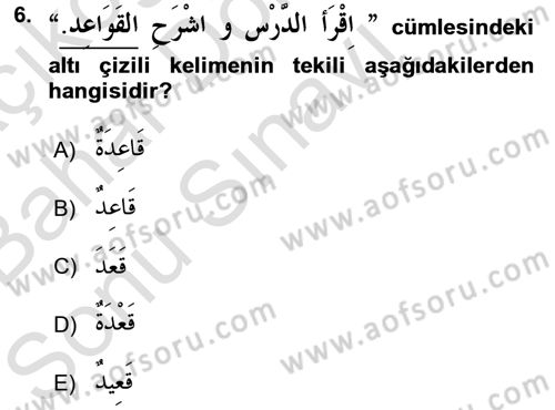 Arapça 4 Dersi 2016 - 2017 Yılı (Final) Dönem Sonu Sınav Soruları 6. Soru