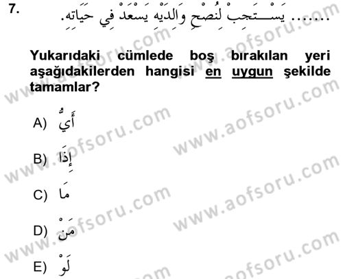 Arapça 4 Dersi 2016 - 2017 Yılı (Final) Dönem Sonu Sınav Soruları 7. Soru