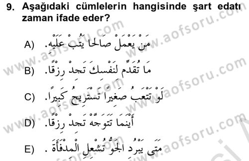 Arapça 4 Dersi 2016 - 2017 Yılı (Final) Dönem Sonu Sınav Soruları 9. Soru