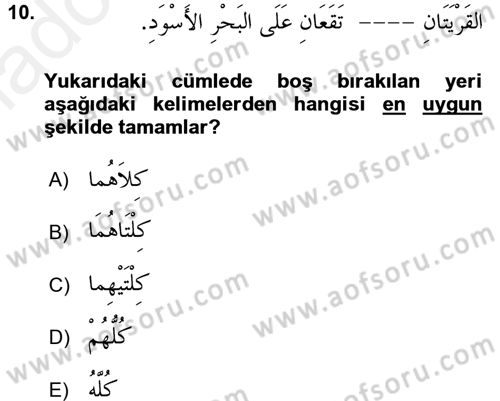 Arapça 4 Dersi 2017 - 2018 Yılı 3 Ders Sınav Soruları 10. Soru