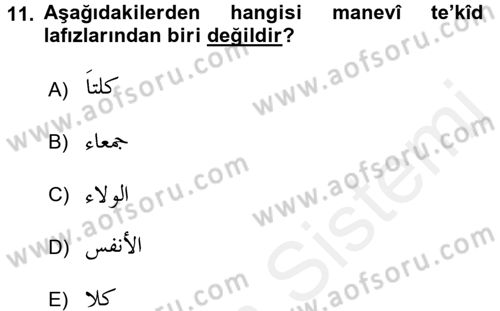 Arapça 4 Dersi 2017 - 2018 Yılı 3 Ders Sınav Soruları 11. Soru